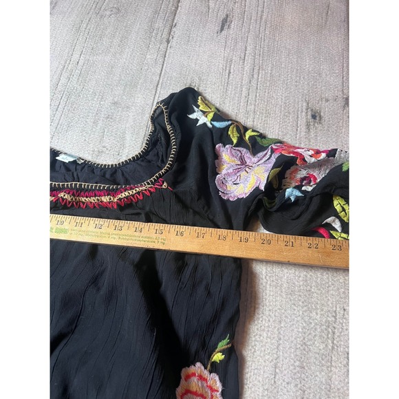 Sundance Tunic Dress Womens Large Black Floral Embroidered Boho Cottagecore L - Picture 7 of 8